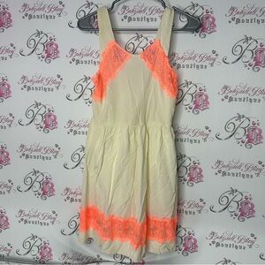 Free people Dress cream white Neon Orange Accents boho luxe rare.